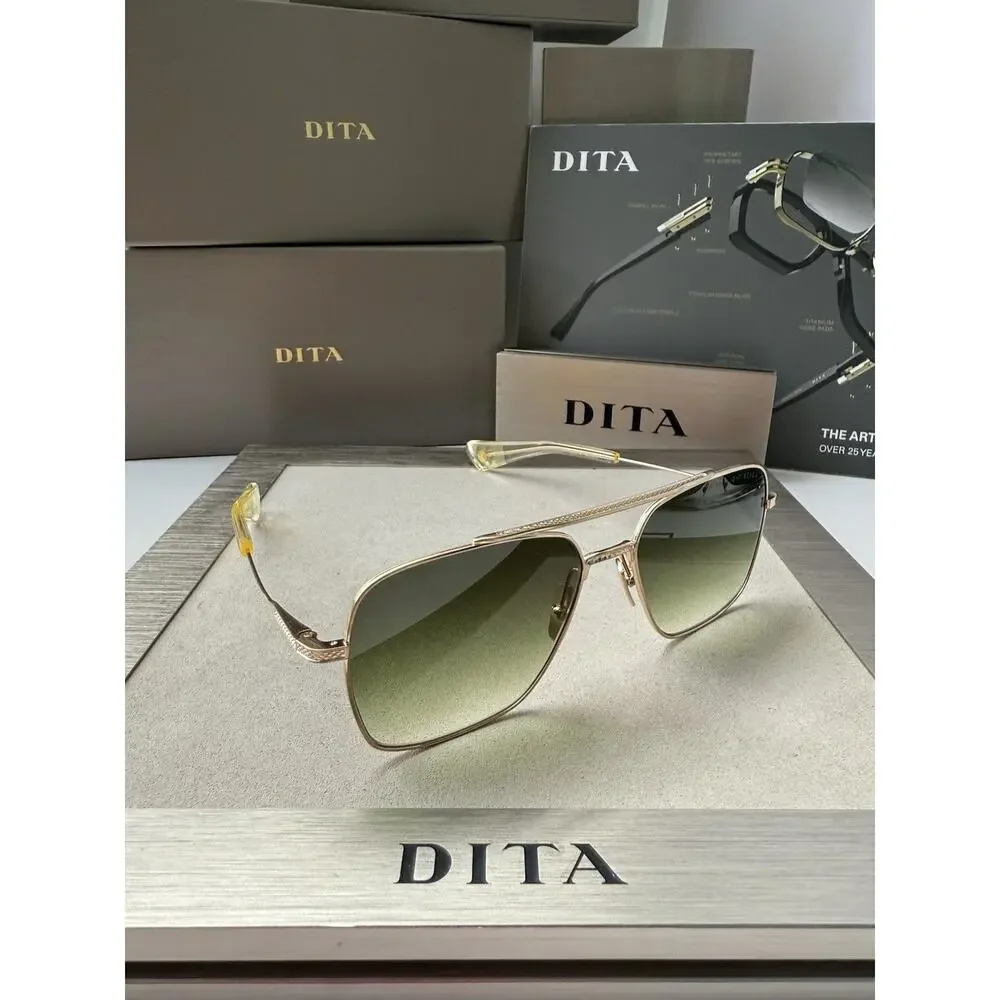 DITA FLIGHT SEVEN DTS 111 07 Brushed Gold Green Gradient Sunglasses AUTHENTIC